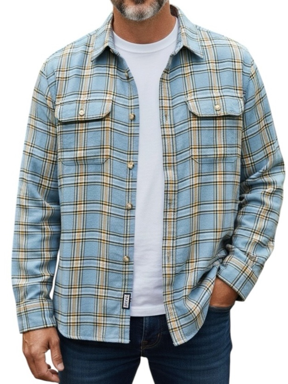 Mutual Weave Men's Light Blue Plaid Button-Down Shirt Jacket Size Medium Flannel